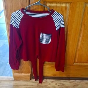 Medium tie front burgandy woman's long sleeve shirt